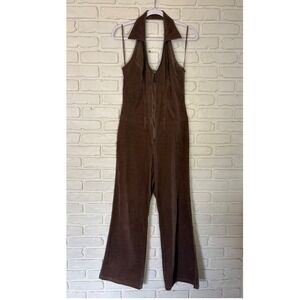 Bishop Bisou Brown Corduroy Halter Flare Jumpsuit Women's Size Medium